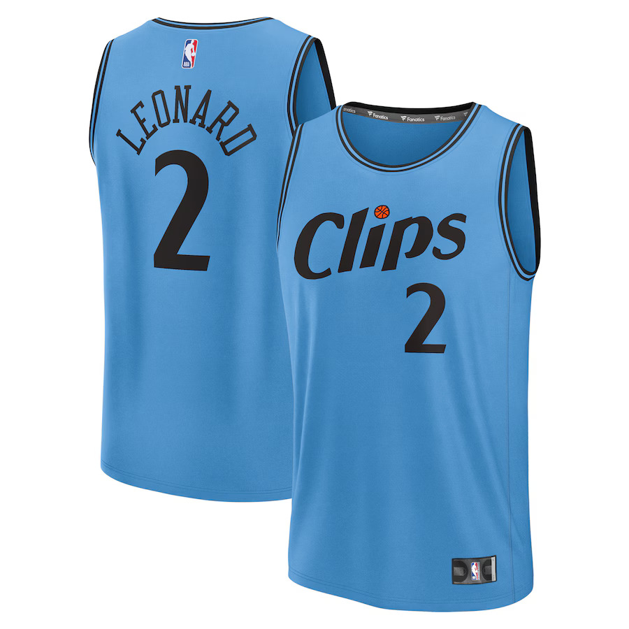 Men Los Angeles Clippers #2 Kawhi Leonard Fanatics Light Blue City Edition 2024-25 Fast Break Player NBA Jersey->los angeles clippers->NBA Jersey
